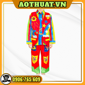 Quần áo chú hề màu đỏ và sơ mi 7 màu cầu vồng